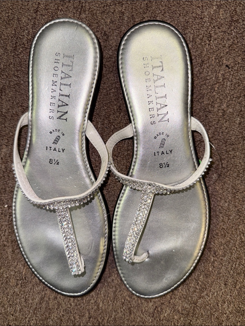 Italian Shoemakers Silver Rhinestone T-Strap Sandals